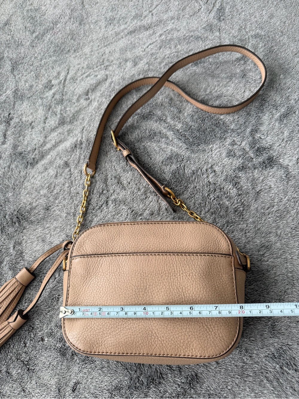 Tory Burch Pebbled Leather Crossbody in Taupe with Tassels - Picture 3 of 6